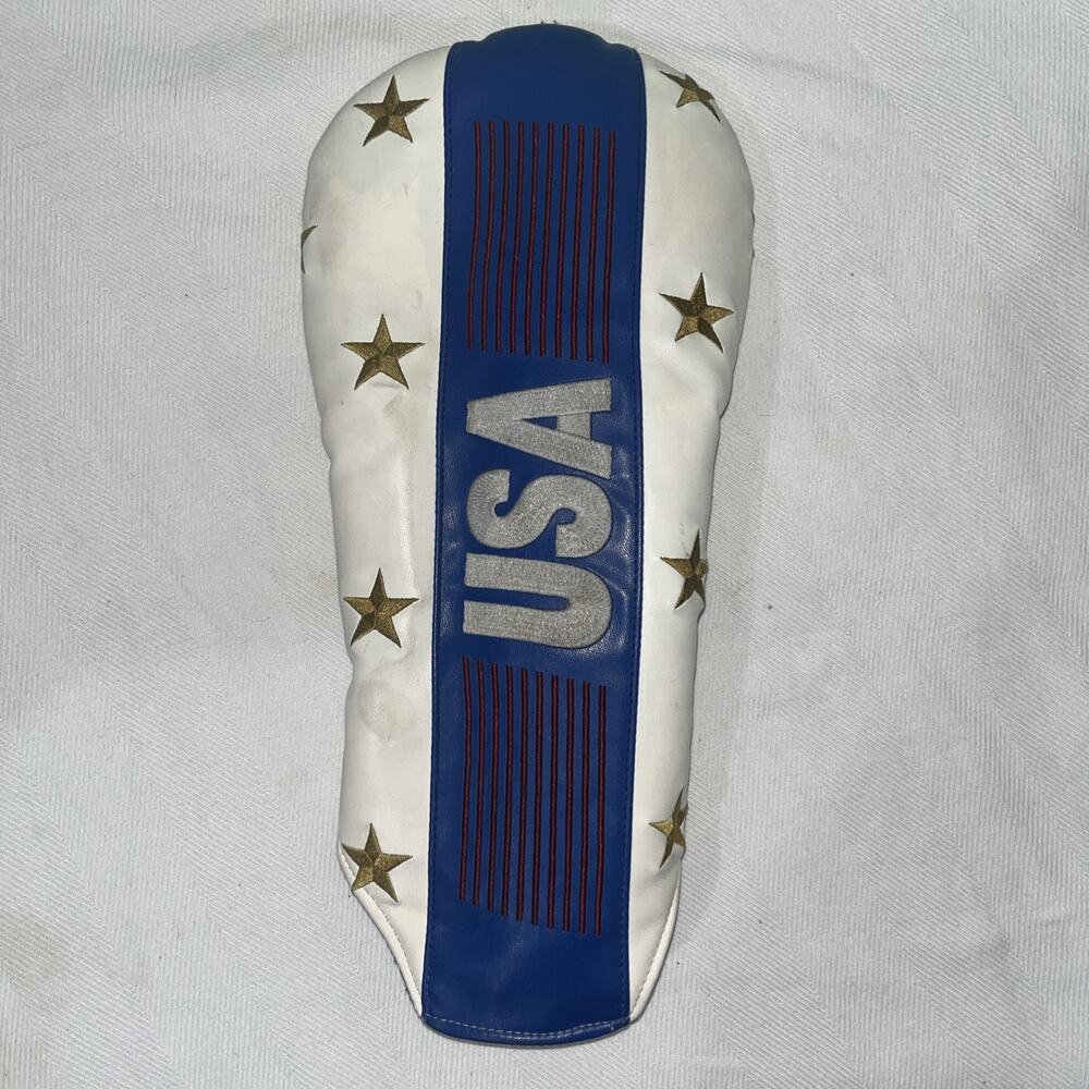USA Driver Head Cover Red White Blue w/ Gold Stars Embroidered S. Leather Maxfli